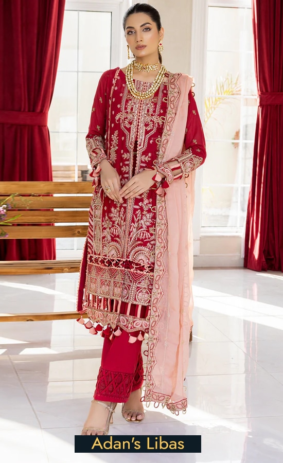 Buy Adans Libas Embroidered Swiss Lawn 5027 Paprika Dress Now 3
