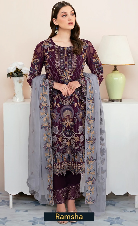 Ramsha Embroidered Chiffon D904 Dress 2