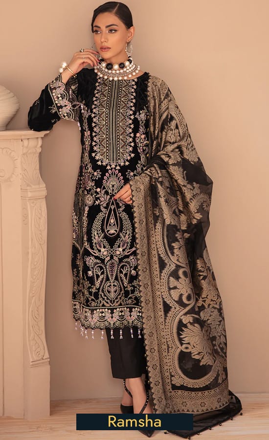 Ramsha Embroidered Velvet V508 Dress 3
