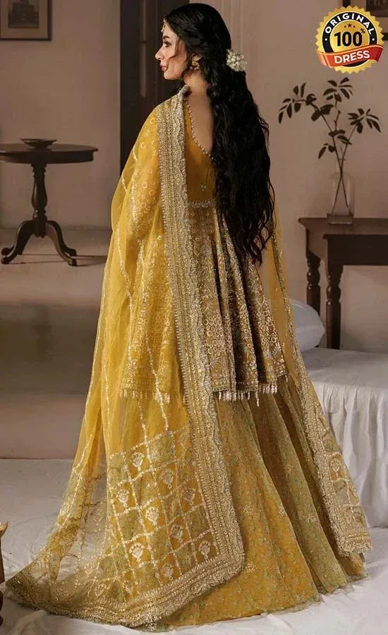 Embroidered yellow lehenga choli for wedding guests from the Wedding Formals collection