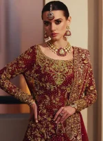 Red Bridal Gharara with Long Trail Video