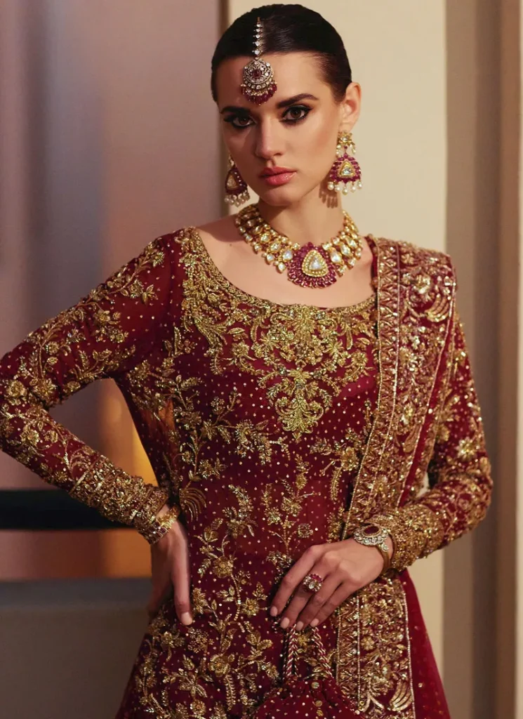 Red Bridal Gharara with Long Trail Video