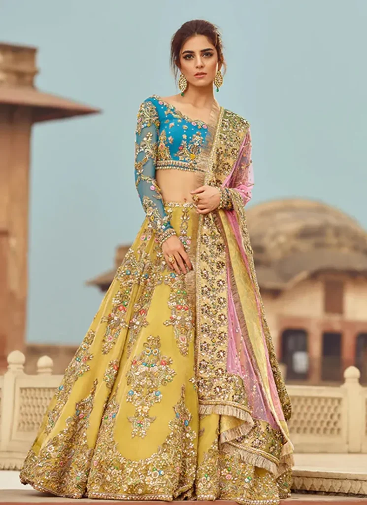 Yellow and Blue Bridal Lehenga Choli Video