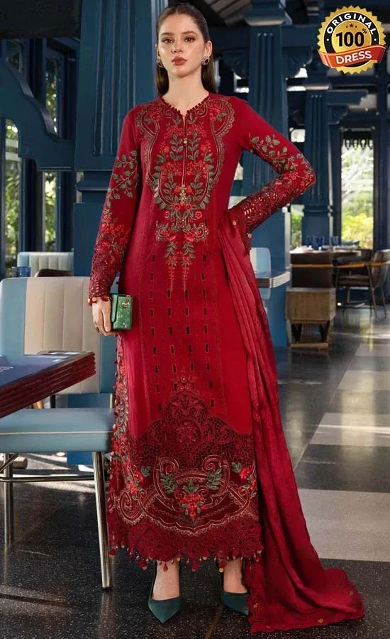 Red Colour Salwar Suit For Wedding Guests Red colour salwar suit for wedding guests with elegant embroidery and traditional detailing