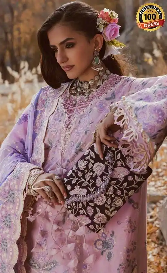 Embroidered lilac shalwar kameez with Korean tissue silk and organza detailing