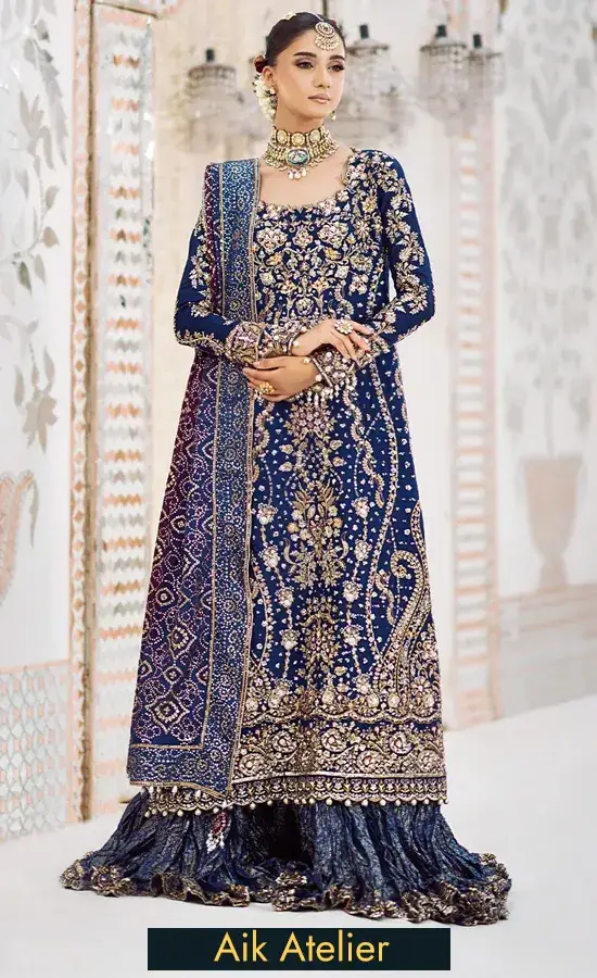 Blue and Gold Sharara For Wedding Guests