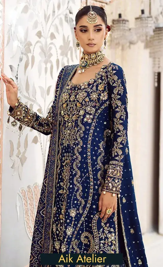 Blue and Gold Sharara For Wedding Guests