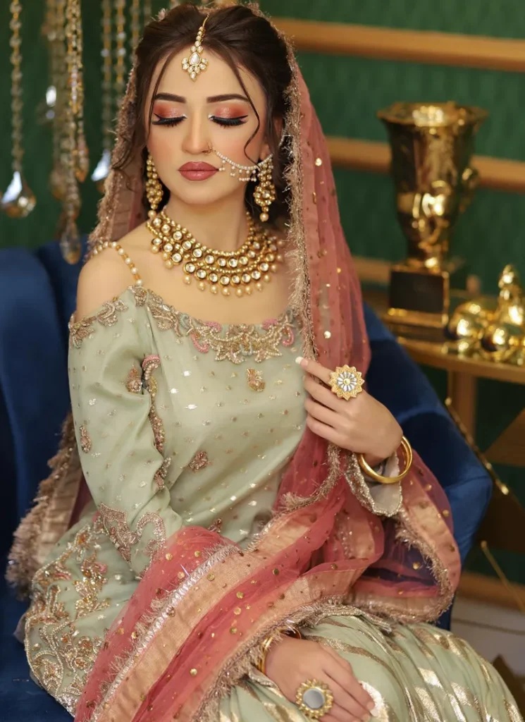 Sage Green Gharara with Off Shoulder Shirt Video