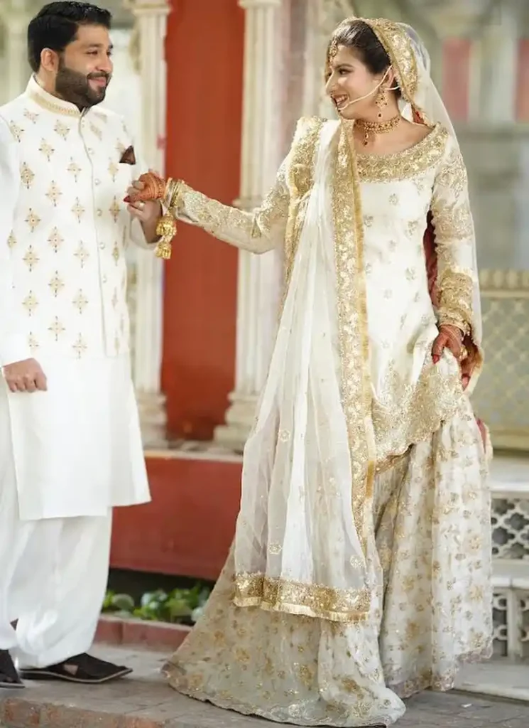Off White Gharara for Nikah with Gold Video