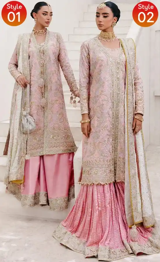 Dusty Pink Salwar Kameez For Wedding Guests Dusty pink salwar kameez for wedding guests with elegant hand embroidery and chiffon detailing