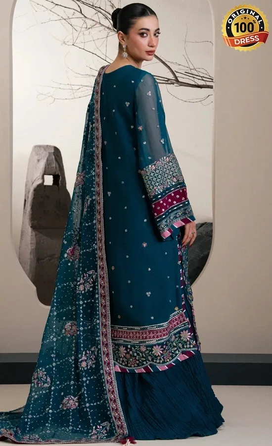 Embroidered navy blue salwar kameez for wedding guests from Pashmina Collection 2024