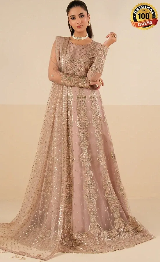 Light Pink Maxi Dress For Wedding Guests Light pink maxi dress for wedding guests with elegant hand embroidery and delicate detailing