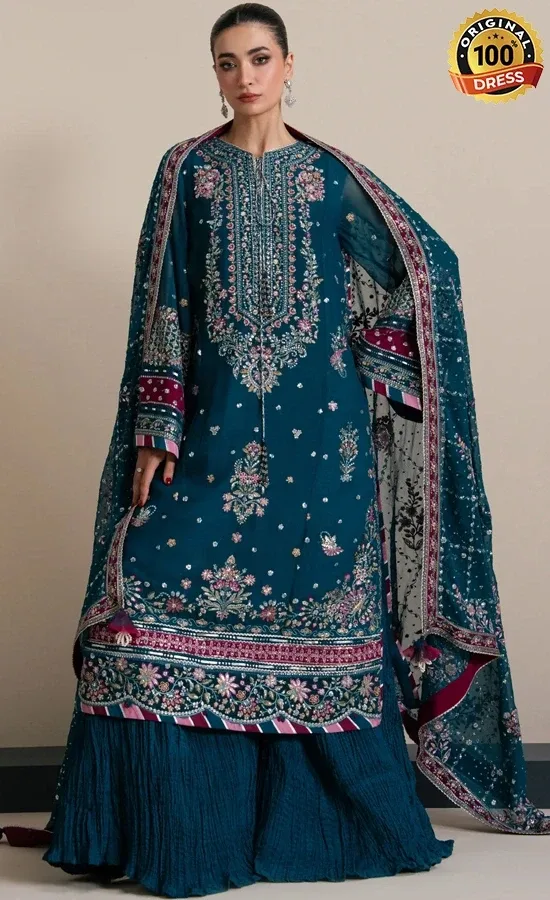 Navy Blue Salwar Kameez For Wedding Guests Navy blue salwar kameez for wedding guests with elegant hand embroidery and chiffon detailing