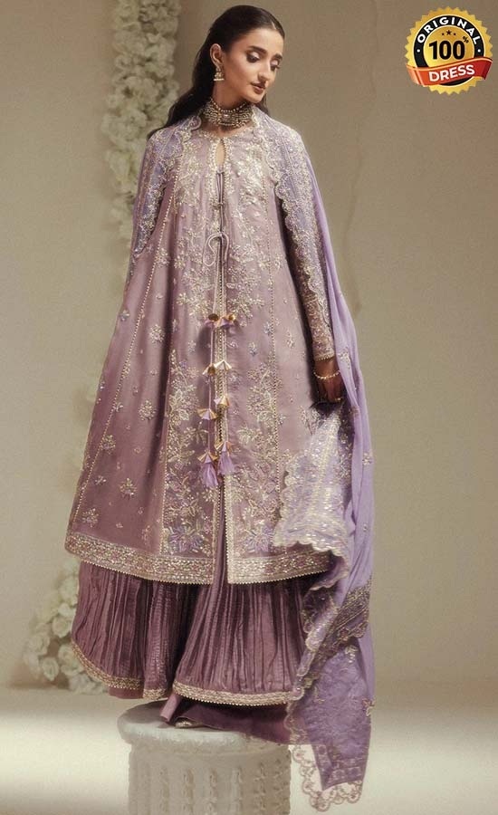 Purple Sharara For Wedding Guests Purple sharara for wedding guests with elegant hand embroidery and chiffon detailing