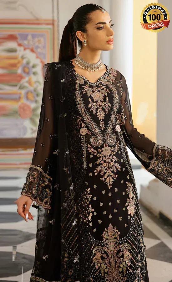 Black Chiffon Salwar Kameez For Wedding Guests