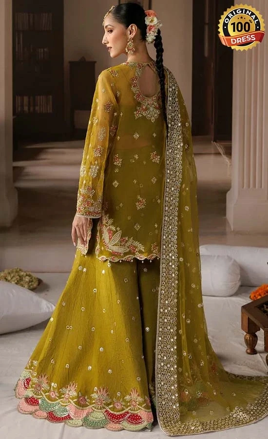 Lehenga with long blouse for wedding guests featuring elegant hand embroidery and traditional detailing