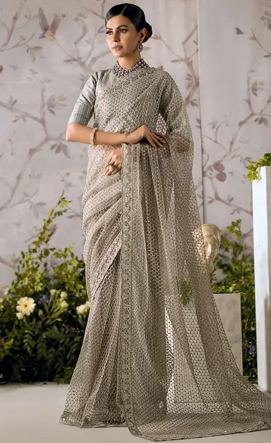 Gray Color Saree For Wedding Guests Gray Color Saree For Wedding Guests