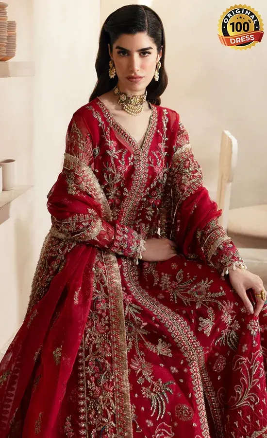 Embroidered Organza - Couture Carmine