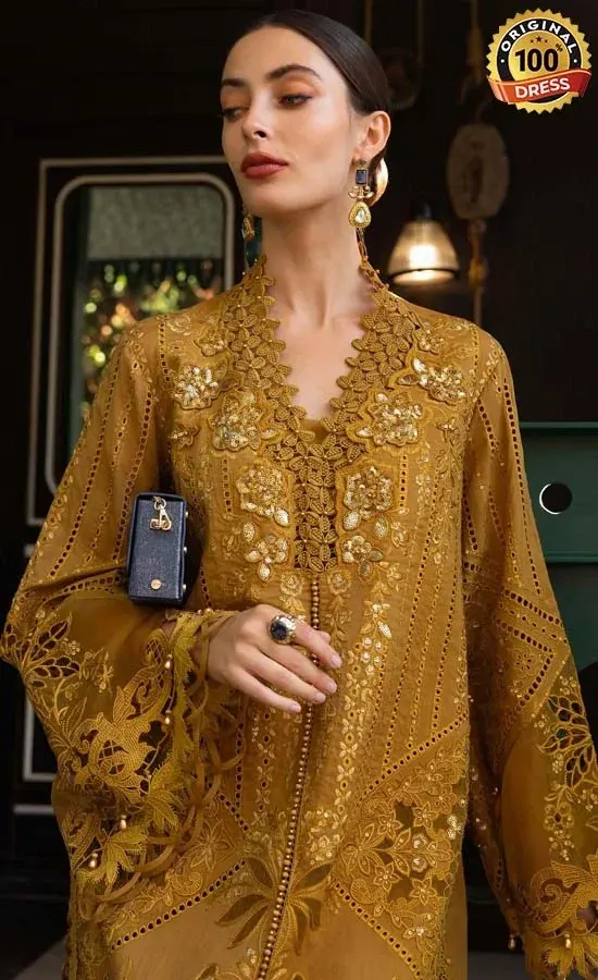 Traditional Haldi dress for wedding guests with hand embroidery and elegant festive styling