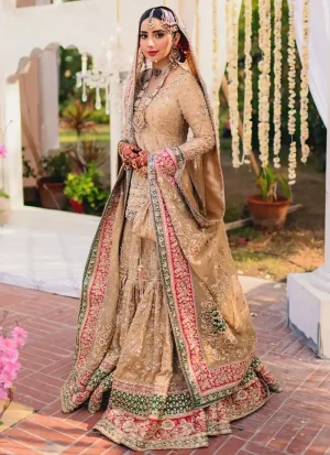 Golden and Red Nikkah Gharara