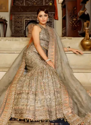 Mushroom Green Fishcut Bridal Lehenga