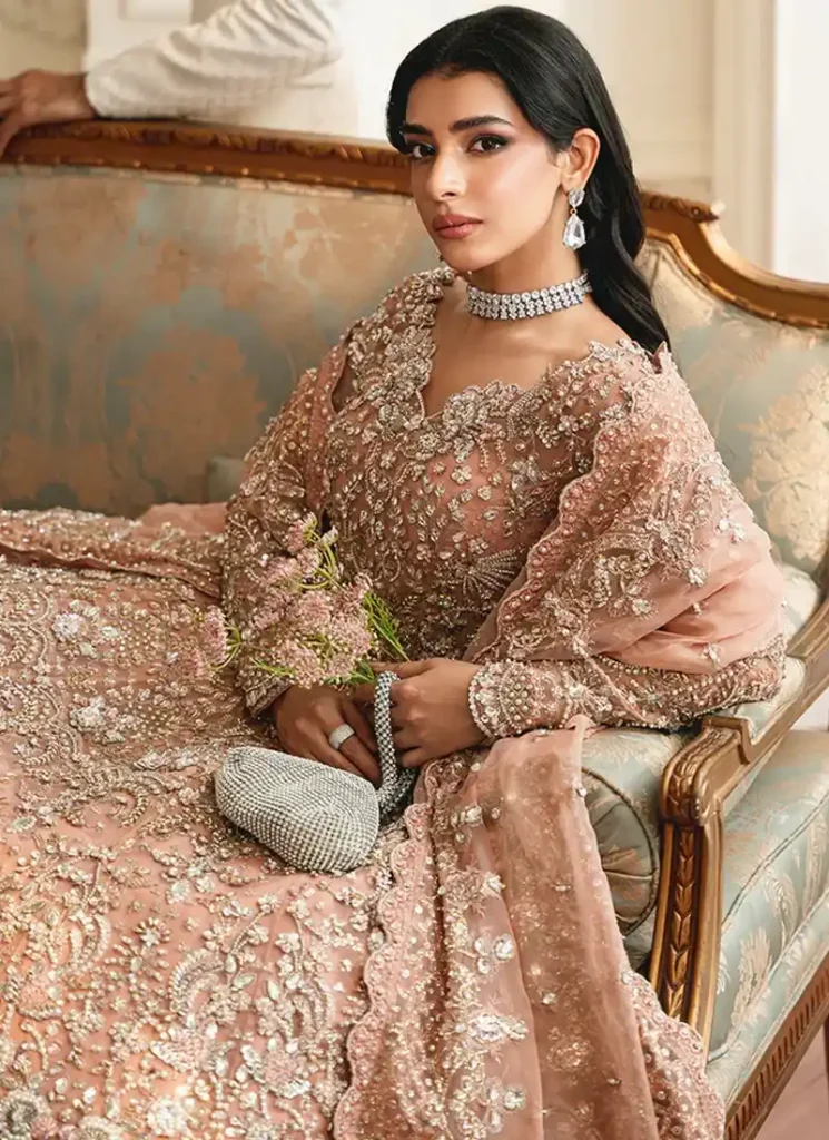 Peach Bridal Gown with Silver Pearl Work Video