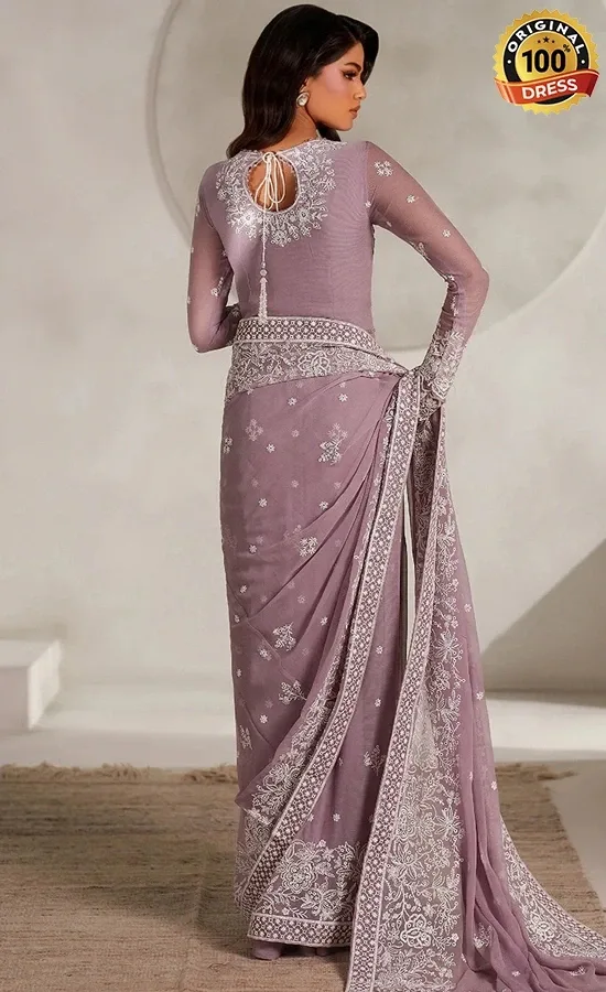 Embroidered chiffon saree wedding guest dress in Pakistani style