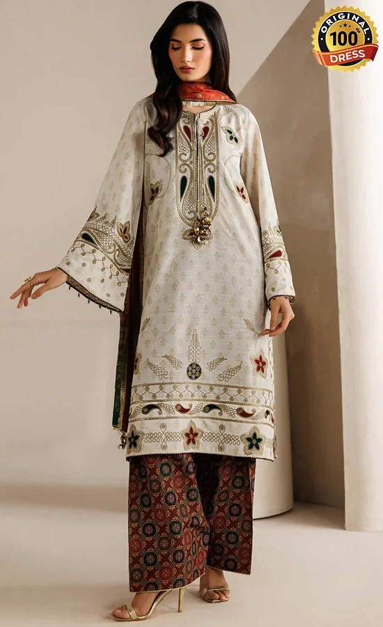 Embroidered Raw Silk UR-7085 Dress (1)