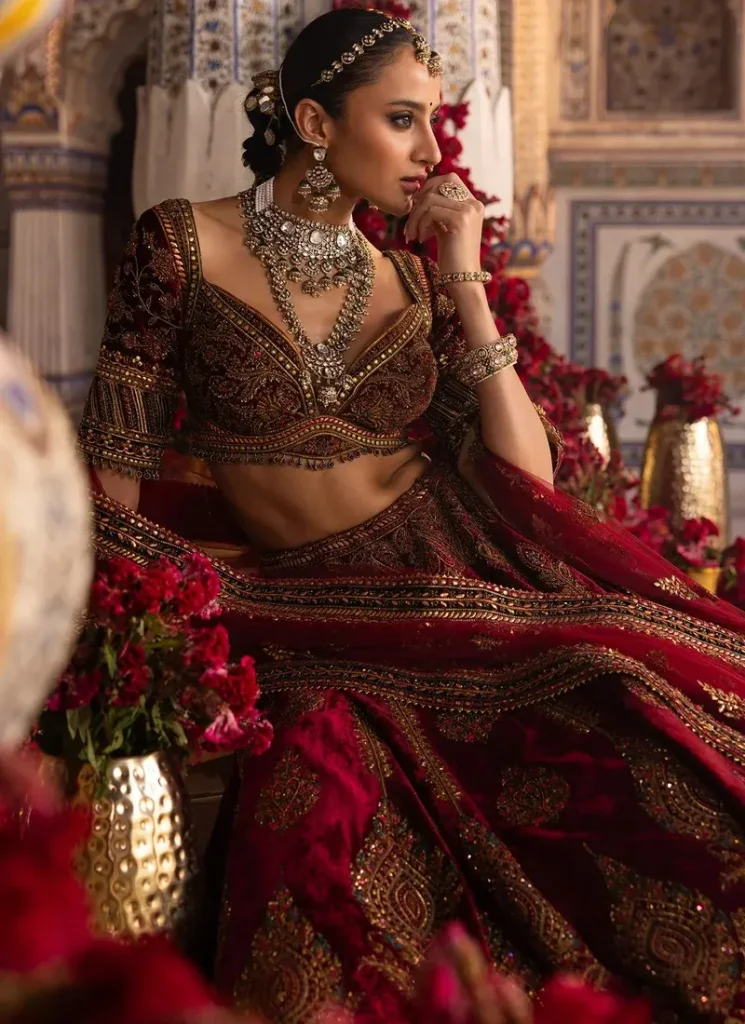 Maroon Velvet Bridal Lehenga with Paisley Video