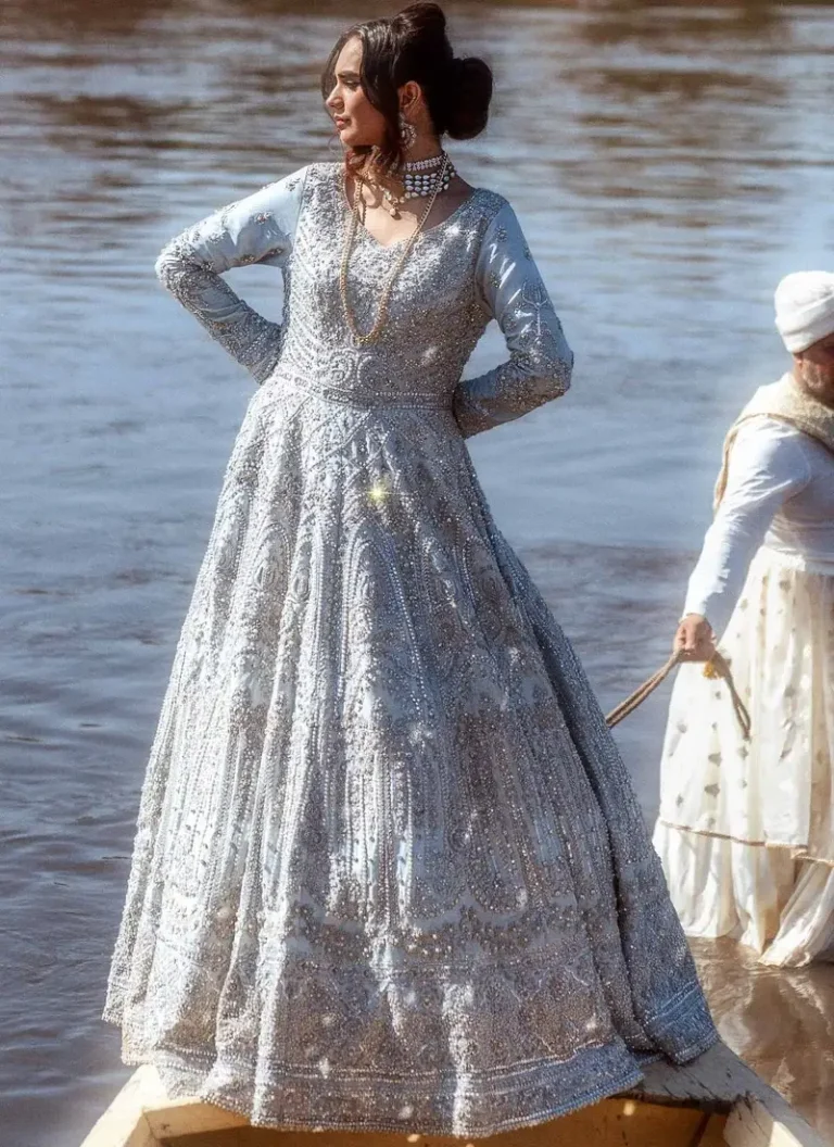 Luxury Ice Blue Hand Embroidered Maxi Luxury ice blue hand embroidered maxi with refined embellishments and graceful bridal design