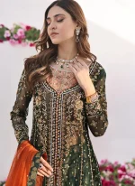 Bottle Green Open Gown with Orange Dupatta Video