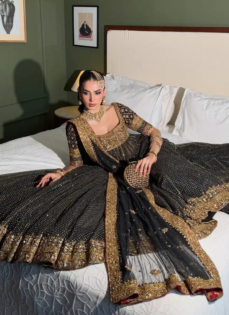 Black Bridal Pishwas with Multicolour Sleeves Video
