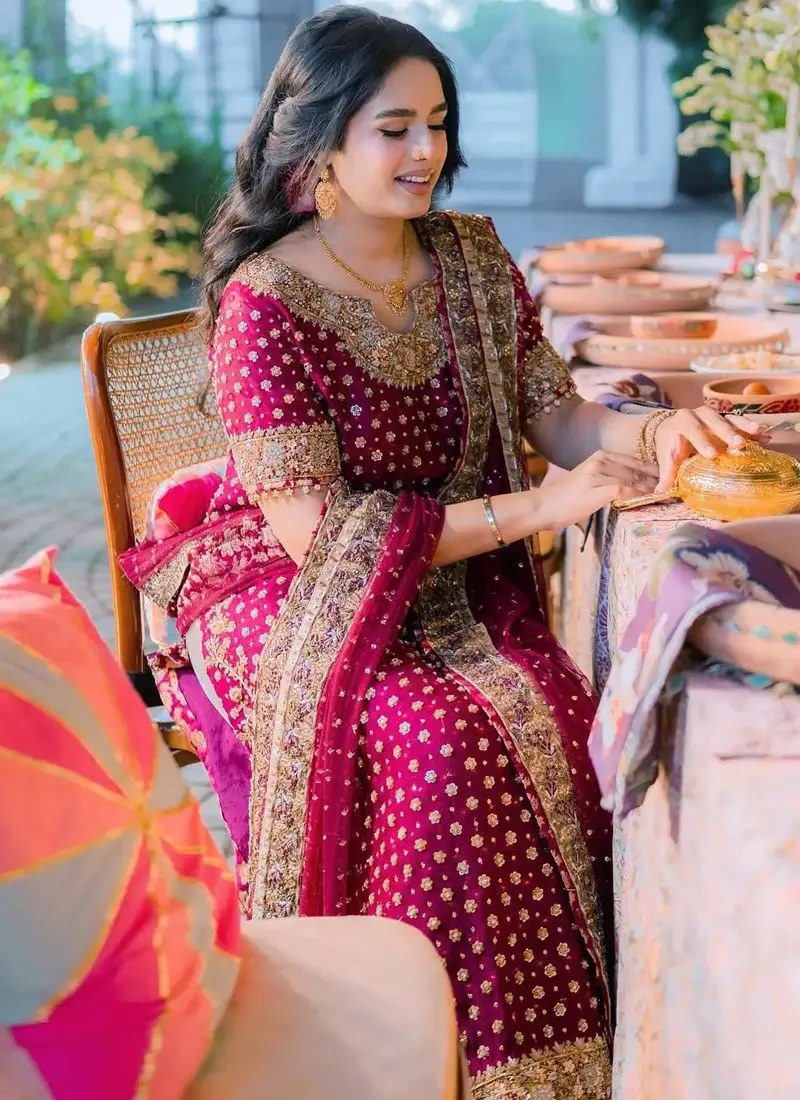 Plum Wedding Guest Dress with Gold Zardozi Video