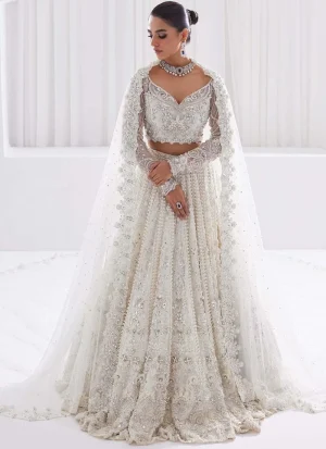 Wine bridal lehenga in net with sweetheart blouse, 14-kali skirt and long organza dupatta worked throughout in silver