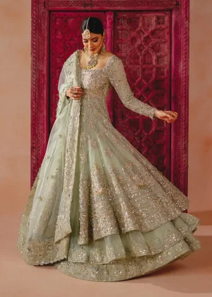 Sea green wedding lehenga for bride with elegant embellishments and traditional bridal detailing