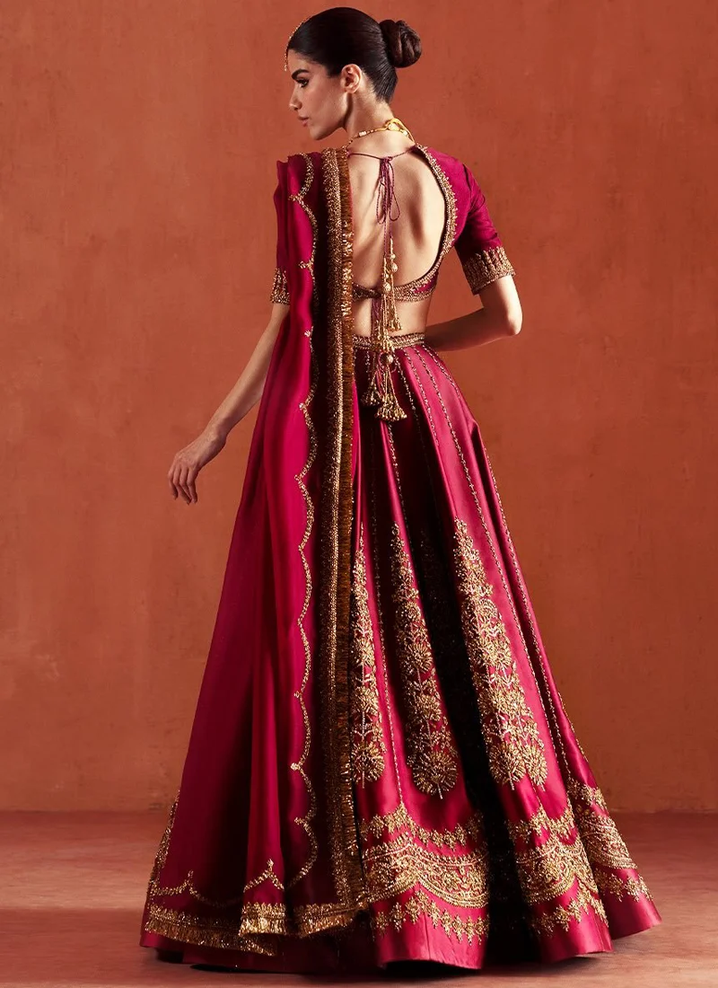 Deep Red Baraat Lehenga Choli with Antique Gold Floral Sprays Video