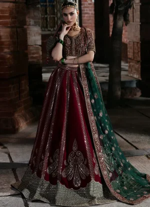Hot pink lehenga choli, side detail showing metallic blouse embroidery and vertical sequin vines