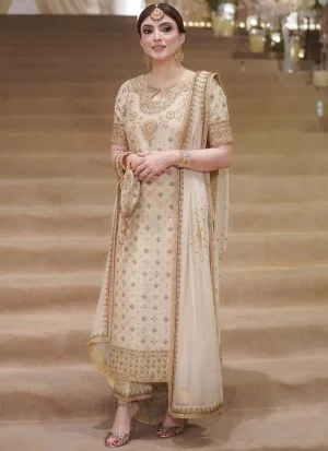 Ivory gold formal long shirt, front close-up showing teardrop keyhole neckline and intricate gold embroidery