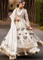 White Walima Long Peshwas with Lehenga with Black Velvet Florals Video